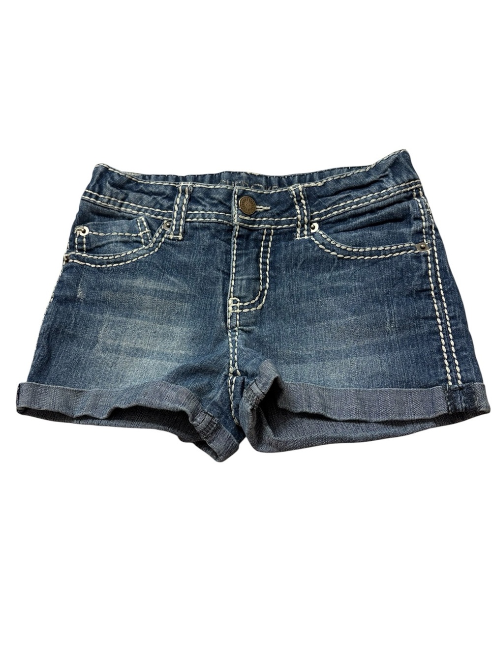 Cherokee Dark Blue Denim Girls' Rolled-Hem Shorts